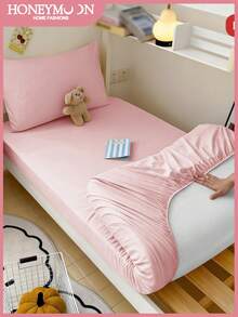 1件纯色床笠 - 涤纶抓绒面料，米色/粉色，适合9-12英寸厚床垫，抗皱，适用于家庭和宿舍，尺寸可选：单人床/双人床/大号床/特大号床，通过OEKO-TEX认证 - 豆沙粉色 - 查看 2