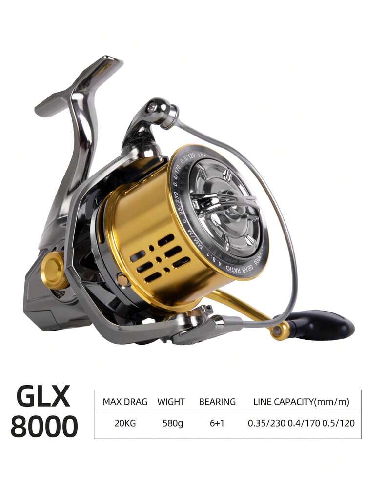 BILLINGS Carrete giratorio para pesca en agua salada de la serie 8000-14000, con arrastre máximo de 20 kg, ultra suave y potente para pesca de surf, bobina de aluminio CNC adecuada para línea trenzada, 6+1 rodamientos de bolas de acero inoxidable, ideal para pesca a larga distancia - Multicolor - Añade 11