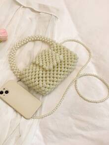 1 pieza Bolso de mano hecho a mano con perla blanca, bolso cruzado para mujer - Blanco - Ver 6