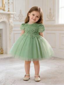 Baby Girls Avocado Green Princess Tulle Dress, Suitable For Parties - Green - View 2