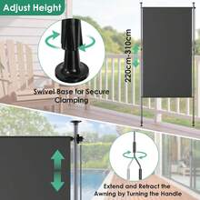 Clamp Awning, Vertical Awning, Balcony Outside, Extendable, Without Drilling, Vertical Awning With Hand Crank, Privacy Screen, Sun Protection, Wind Protection - Grey - View 6