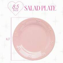 Collection Blush Pink 8.5-Inch Stoneware Salad Plate Elegant Embossed Bow Decor Durable Kitchen Plate For Dining & Holiday Table Setting - Salad Plate - View 7