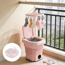 mini lavadora plegable portátil: capacidad de 9 L, semiautomática, 3 modos de limpieza profunda, función de centrifugado suave, adecuada para viajes en RV y campamentos. - Rosa - Ver 4