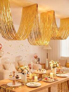 1/2 buc Decor de tavan cu ciucuri aurii, Decor de fundal, Decor de nuntă și ziua de naștere, Perdea cu ciucuri din folie metalică, Accesorii pentru petrecerea de nuntă, Perdea de tavan cu ciucuri cu design ondulat de 177 * 13,8 inch, Decor pentru petrecerea mireasă, Decor pentru duș, Decor de tavan, Decor de ziua de naștere, Decor de petrecere pentru dezvăluirea genului, Petrecere, Favoruri pentru petrecere - aur - Vizualizare 3