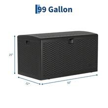 strundghti Large 99 Gallon Outdoor Storage Deck Box, Waterproof Resin Lockable Container For Patio Cushions, Garden Tools And Pool Equipment - Black - View 2