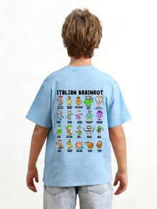 T-Shirt à Imprimé Graphique Humoristique << ITALIAN BRAINROT » Pour Garçon Préadolescent, Idéal Pour Un Look Décontracté, Streetwear, L'école, Les événements, Et Comme Haut à La Mode Pour L' - 酒紅色 - 查看 4