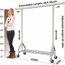 2026 Clothes Rack Load 450 LBS, Metal Garment Rack, Standing Rolling Clothing Rack For Hanging Clothes With Sturdy Wheels & Shelves, Portable Closet Wardrobe Rack,Sliver - Sliver - View 8
