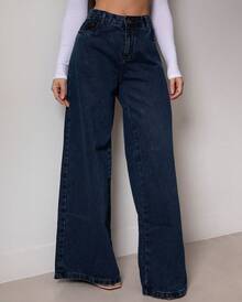 Women's Wide Leg Relaxed Low Waist Jeans - Rửa tối - Xem 2
