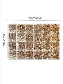 1盒随机混合香槟色ABS水钻美甲装饰品，哥特风格多尺寸圆形扁平水钻，闪亮美甲DIY配件 - 棕色 - 查看 9