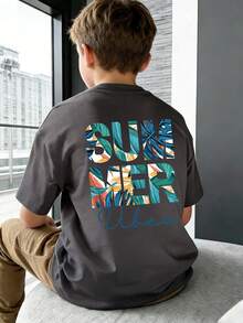 1 tricou cu mânecă scurtă imprimat pentru băieți preadolescenti, îmbrăcăminte pentru tineri studenți, cadou de vară pentru copii - Gri inchis - Vizualizare 4