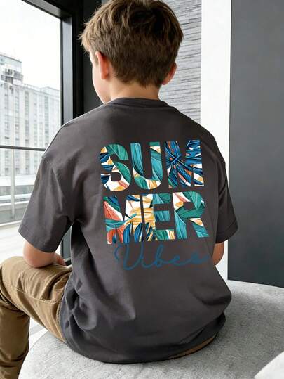 1pc Tween Boy Printed Short Sleeve T-Shirt, Student Youth Clothing, Summer Gift For Kids
