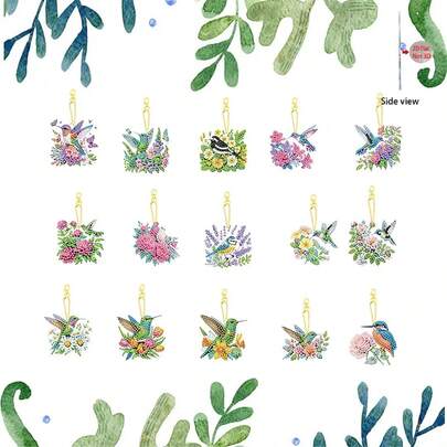15pcs Diamond Painting Kit With Flowers, Butterflies, Birds, DIY Round Diamond Art Craft, Acrylic, Includes Accessories And Tools, Beginner Friendly, Spring Decor Gift