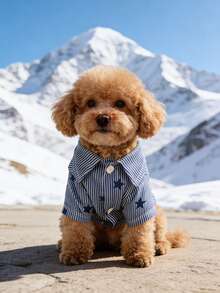 Ropa para mascotas, ropa para gatos y perros, camisa transpirable de primavera para mascotas, con patrón de rayas azul y blanco con estrellas, camisa casual adecuada para gatos y perros - Azul - Ver 7