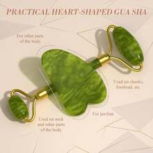 Juego de Gua Sha de jade natural, rodillo facial de cuarzo rosa para mujeres, masajeador facial de jade, herramienta de cuidado y belleza, spa y autocuidado, herramienta de masaje de elevación facial, suministros de esteticista, rodillo de masaje facial, artículos de belleza esenciales - Verde - Ver 5