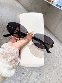 1pc Oval Frameless High-End Design Women Sunglasses, Versatile Retro Edged Sunglasses - Multicolor - View 1