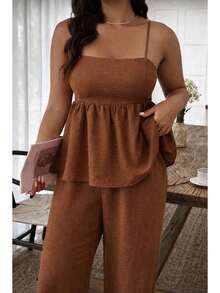 Women's Set: Wide-Leg Pants And Elegant Blouse/Tunic Set In Duna Fabric - 摩卡棕 - 查看 2