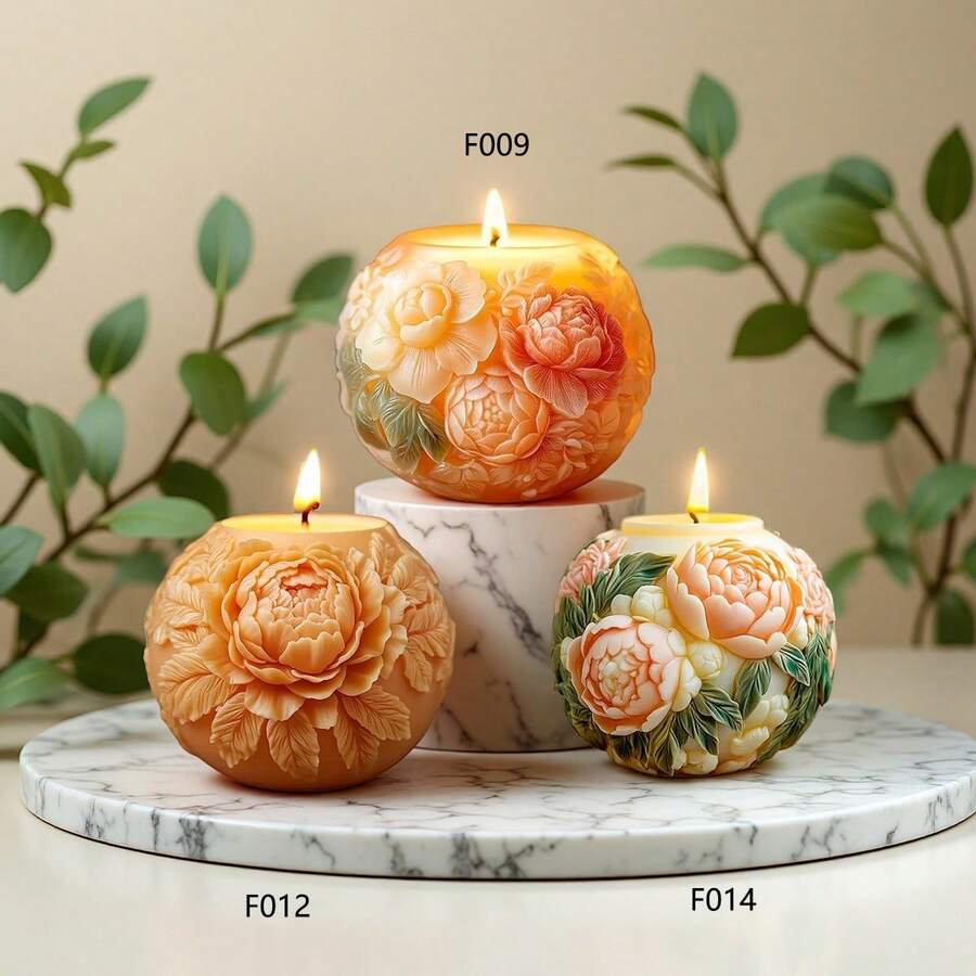 Peony Flower Relief Ball DIY Candle Silicone Mold - White - View 1