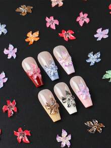 FULL BEAUTY 20/50/100个兰花美甲饰品浮雕百合五瓣花树脂平底美甲装饰婚礼美甲饰品美甲用品 - 彩色 - 查看 4