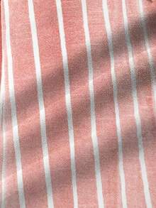 Women's Plus Size Loose-Fit Striped Button-Front Short-Sleeve Shirt - Lightweight Casual And Formal Top, Suitable For All Seasons, Machine Washable Loose-Fit Shirt - 粉紅色 - 查看 6