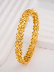 1pc 24K Gold Plated Fashion Bangle Bracelet, Luxury Middle Eastern/African/Nigerian Bridal Wedding Party Accessory, - Gold - View 5