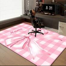1pc Custom Name Pink Checkered Bow Personalized Theme Floor Mat | Ideal For Living Room, Game Rooms, Office, Bedroom | Unnapped Woven Polyester Fabric - 彩色 - 查看 2