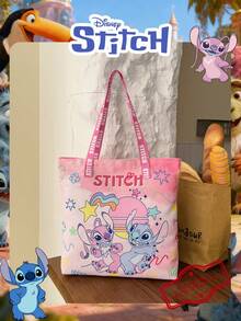 1 Pc Disney Officially Licensed Stitch Pattern Canvas Tote Bag, Girl's Large-Capacity Shoulder Bag, Lightweight Reusable Shopping Bag – Ideal For Students, Teens, Cartoon Fans, Perfect For Daily Commutes, Grocery Shopping, School Runs, Beach Trips, Holiday Gatherings,Back To School - DHF52264-sT - View 9