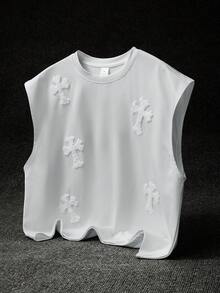 DIYIE Men's Loose Fit Short Sleeve Embroidered Casual Tank Top, Street Style Oversized Short Tank Top - White - View 16