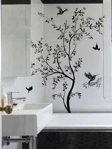 1pc Black Minimalist Tree Branch And Bird Wall Sticker - Modern PVC Decal, Suitable For Bedroom, Living Room Or Entryway Decor - Adds Elegant Natural Inspiration To Any Space, Room - A - View 4