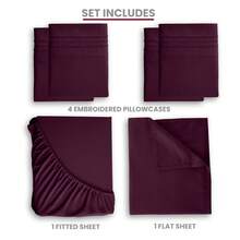 LUX DECOR 6-Piece Embroidered Bed Sheet Set – Brushed Microfiber Material, Deep Pocket Design, Lightweight & Breathable For Everyday Use – Graduation Gifts, Home Decor, Winter Vibes, Sleep Protection For Dorms, Student Beds, Back‑To‑School Gift, Christmas Decor, New Year Vibes - 李子 - 查看 5