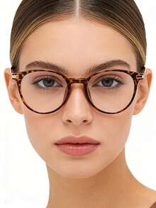 1 pieza Gafas decorativas de mujer con estampado de leopardo redondo y retro, adecuadas para uso diario y fotografía callejera - Multicolor - Ver 3