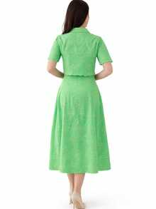 Women's Set: Shirt + Midi Skirt With Floral Embroidery, Elegant, Buttons Down Front, Vacation Style - 薄荷綠 - 查看 3