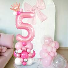 41 piezas Conjunto de globos con números y coronas de color rosa para cumpleaños, que incluye números del 0 al 9 de 32 pulgadas en rosa caramelo, mini coronas, globos de pentágono rosa, y globos de látex blancos y rosas, adecuado para decoración de cumpleaños, escena de ambiente, Día de San Valentín, fiesta de cumpleaños en casa, boda, decoración para sesión de fotos, fiesta de cumpleaños de princesa, ducha, fiesta de despedida de soltera, aniversario, fiesta del té, decoración de cumpleaños rosa - Multicolor - Ver 1