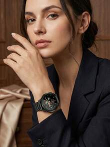 2pcs/Set Luxury Black Stainless Steel Metal Link Band & Hard PC Case With Built-In Tempered Glass Screen Protector Compatible With Samsung Galaxy Watch 7/6/5/4 (40mm/44mm) - Black - View 7