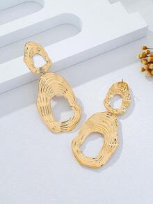 1 Pair Exaggerated Gold Asymmetrical Hollow Out Earrings For Women - Gold Patterned Oval Earrings - View 3