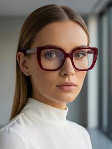 1 Pair Women's Wine Red Square PC Frame Simple Retro Plain Glasses Suitable For Daily Wear - Burgundy - View 4