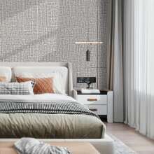 现代简约布纹奶油色壁纸，人造草布米色可剥离自粘防油防潮壁纸，亚麻纹理壁纸，橱柜台面衬里墙贴，艺术墙面房间装饰家居装饰艺术墙，防潮，15.7*393.7英寸 - 灰色1件 - 查看 3