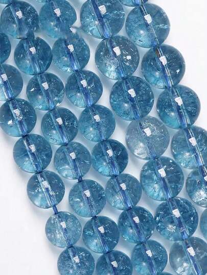 1 Strand Natural Light Blue Topazs Beads Blue Crackle Crystal Loose Beads For Jewelry DIY Making Bracelets Women Men Necklaces