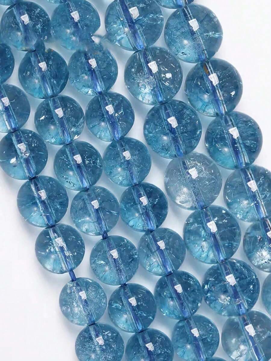 1串天然浅蓝色托帕石珠，蓝色裂纹水晶散珠，适用于珠宝DIY制作手链、男女项链 - 淺藍色 - 查看 1