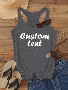 Customized Women's Tank Top, Add Your Text, Choose Preferred Color And Font, Design Your Own Personalized Printed Tank Top Sports - Dark Grey - View 3