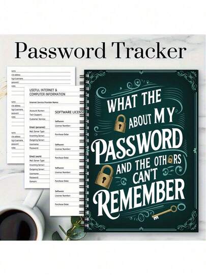 Green Spiral Password Notebook - Gold Key Design, 70 Pages, For Secure Internet And Computer Logins, Username And Password Recording - Home Or Office/Scrapbook