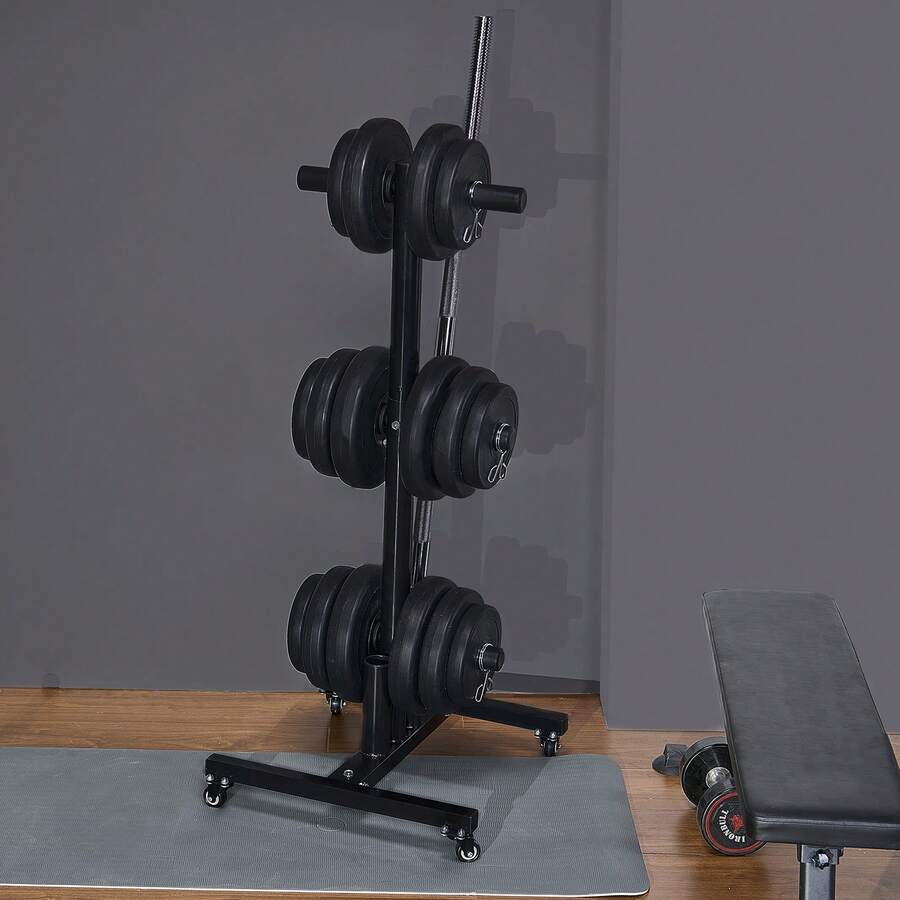 Hantelscheibenständer Hantelscheibenbaum für 2-Zoll-Hantelscheiben, Standard-Hantelscheibenbaum Rollbar, Gewichtsaufbewahrungshalter mit einer Tragkraft von 454 kg, Aufbewahrungsständer - Quadratischer Ständer, mit Stange - Übersicht 1