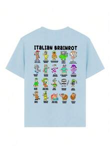 T-Shirt à Imprimé Graphique Humoristique << ITALIAN BRAINROT » Pour Garçon Préadolescent, Idéal Pour Un Look Décontracté, Streetwear, L'école, Les événements, Et Comme Haut à La Mode Pour L' - 酒紅色 - 查看 5