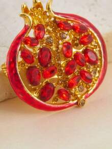 1pc Of A Stylish Pomegranate Brooch Featuring Shiny Synthetic Zirconia, Perfect For Autumn And Winter Fashion Additions - Multicolor - View 7