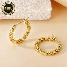 High-Quality Stainless Steel Women Hoop Earrings,Hypoallergenic 316L Ear Post,Anti-Fading Vacuum 18K Gold Plated Anti-Wear, Charming Fashionable Designer Unique Shapes Unisex Jewelry Earrings For Daily Wear Festival Vacation Parties - Gold - View 6