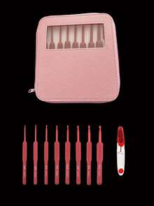 [9pcs Set]Red Soft Handle Crochet Hook Set, Silicone Soft Handle, 2.5-6.0mm 8 Universal Sizes, 1 Safety Yarn Scissors, Anti-Slip Comfortable. Comes With Transparent Window Storage Bag, Durable, Easy To Take And Put, Beautiful Style, Suitable For Personal Use And Gift Giving - Red Handle Crochet Hook Box Set - View 1