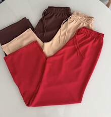Set Of 3 Women's Pants Duna Wide-Leg Pants Trio High-Waisted Wide-Leg Pants Elastic Waistband Premium Duna Fabric Wrinkle-Resistant Shrink-Resistant Loose-Fitting Pants One Size Elegant Work Outfit Versatile Piece Fashionable For Summer Winter Spring Autumn Superior Quality - 紅色/米色/棕色 - 查看 5