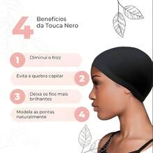 2 Touca Nero Cabelo Com Barra Dormir Alisa Cabelo Trança wig Peruca - Preto - Visão 9