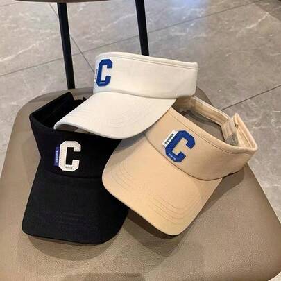 New C Letter Embroidered Sunshade Cap, Fashionable Brimless Visor Hat, Unisex Baseball Cap