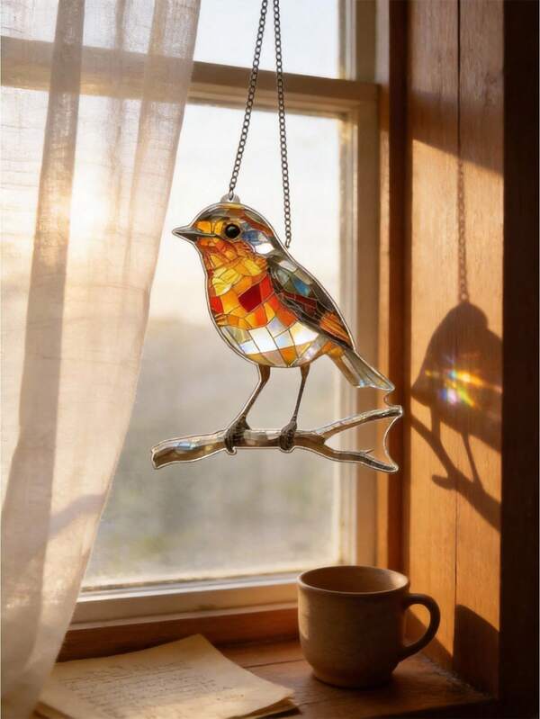 2pcs Colorful Acrylic Bird Hanging Decor, Painted Organic Glass Sun Hanging Decor With Chain, Suitable For Indoor/Outdoor Decoration, Kitchen, Home Wall, Wedding, Farm, Country Villa Decoration, Spring, Mother's Day, Outdoor Garden Yard Decoration, Wedding Decor