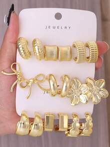 6-18pcs Gold Tone Fashion Earring Set, Stylish And Elegant, Suitable For Various Outfits - Gold - View 6